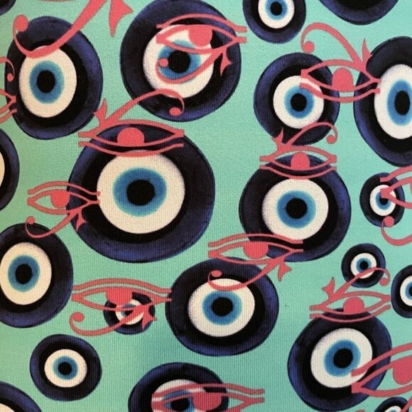 Carol Catugy Brazil Womens M Bodysuit Blue Evil Eye of Horus Print Off Shoulder - Picture 5 of 8